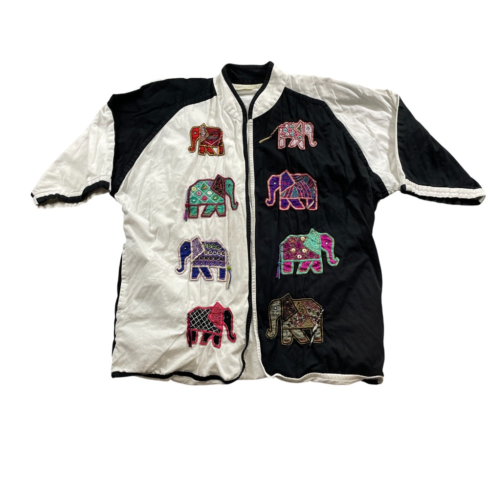 Yak Magik Elephant Large Jacket Cotton‎ Lined Cotton Open Front 3/4 Sleeve